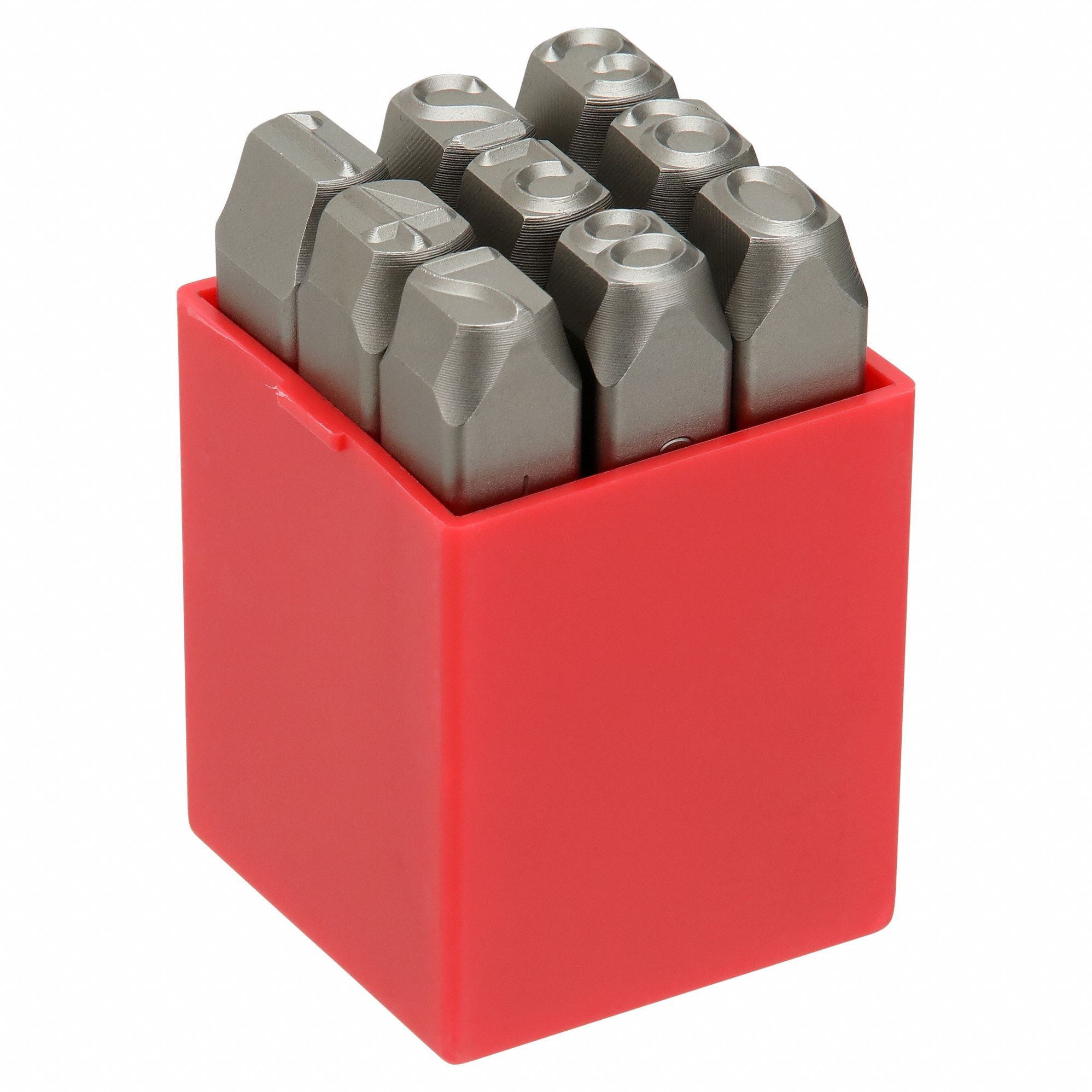 Hand Stamp Kit: 0 thru 9 (6 doubles as 9), 1/2 in Character Ht, 3 5/16 in Shank Lg
