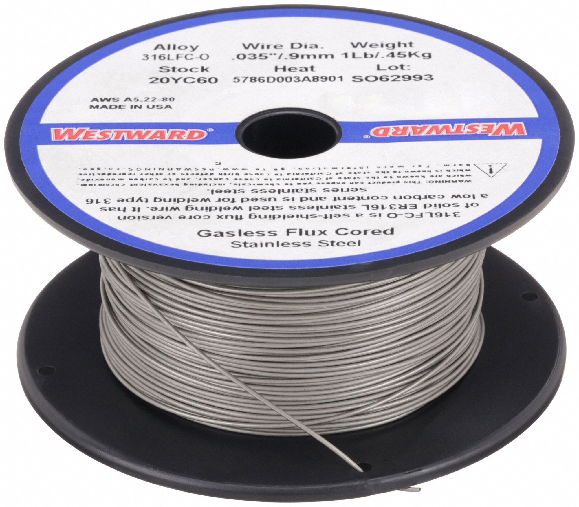 Flux-Cored Welding Wire: Stainless Steel, E316LFC-O, 0.035 in, 1 lb