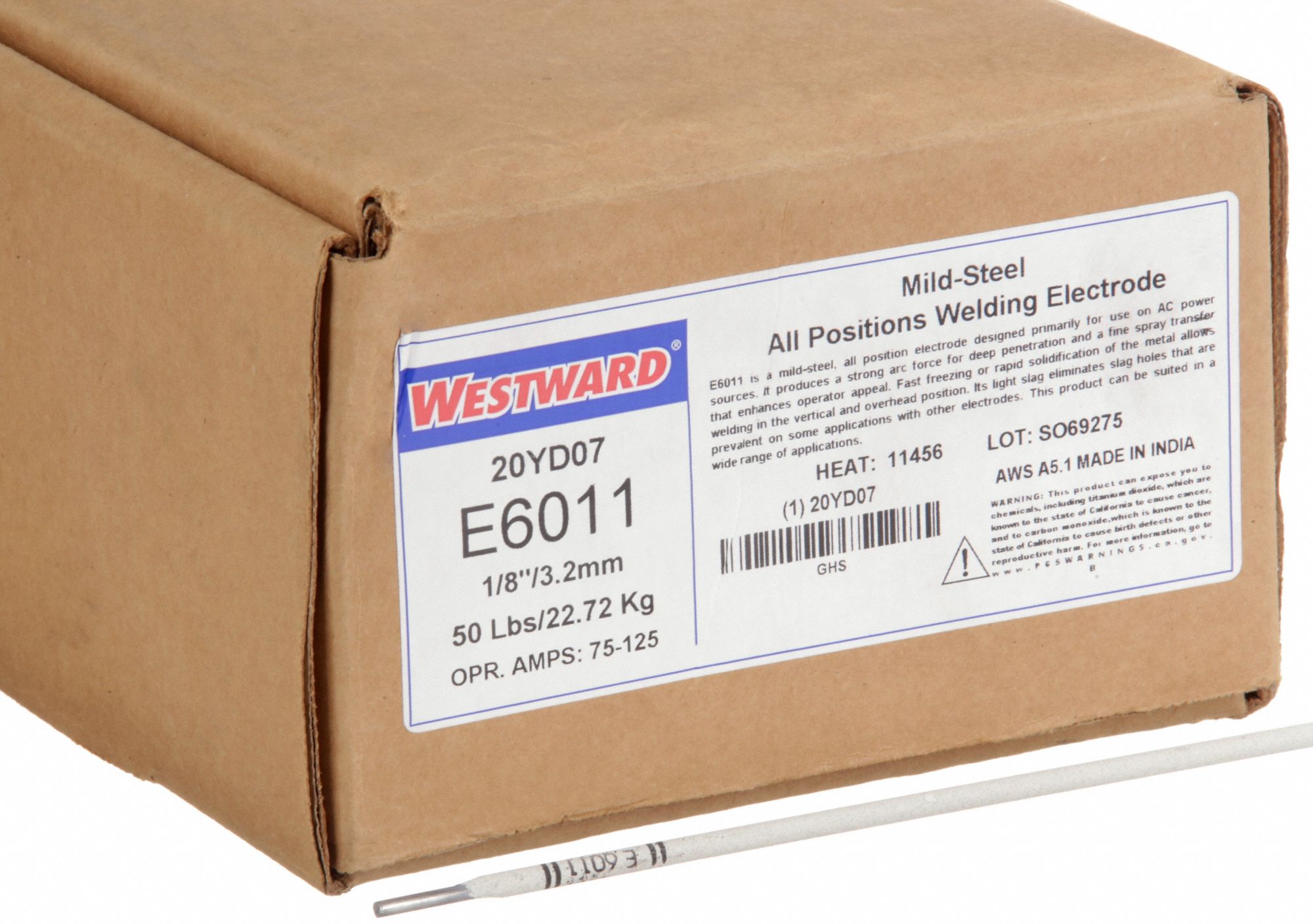 Stick Electrode: Carbon Steel, E6011, 1/8 in x 14 in, 50 lb