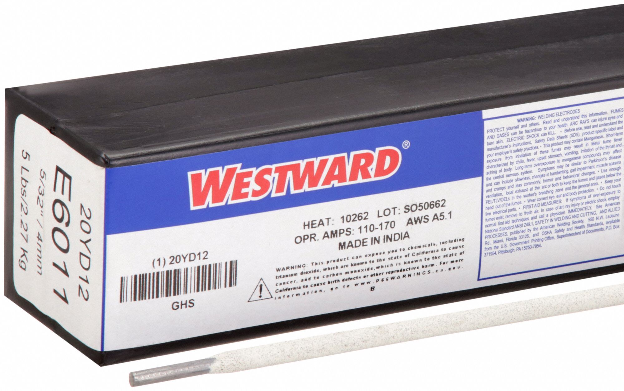 Stick Electrode: Carbon Steel, E6011, 5/32 in x 14 in, 5 lb