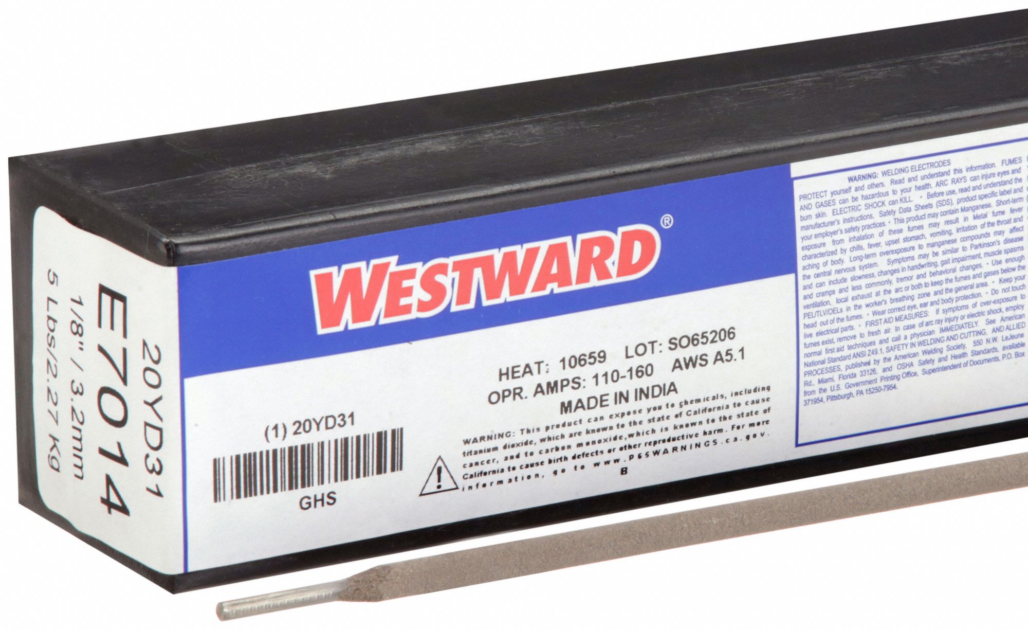 Stick Electrode: Carbon Steel, E7014, 1/8 in x 14 in, 5 lb