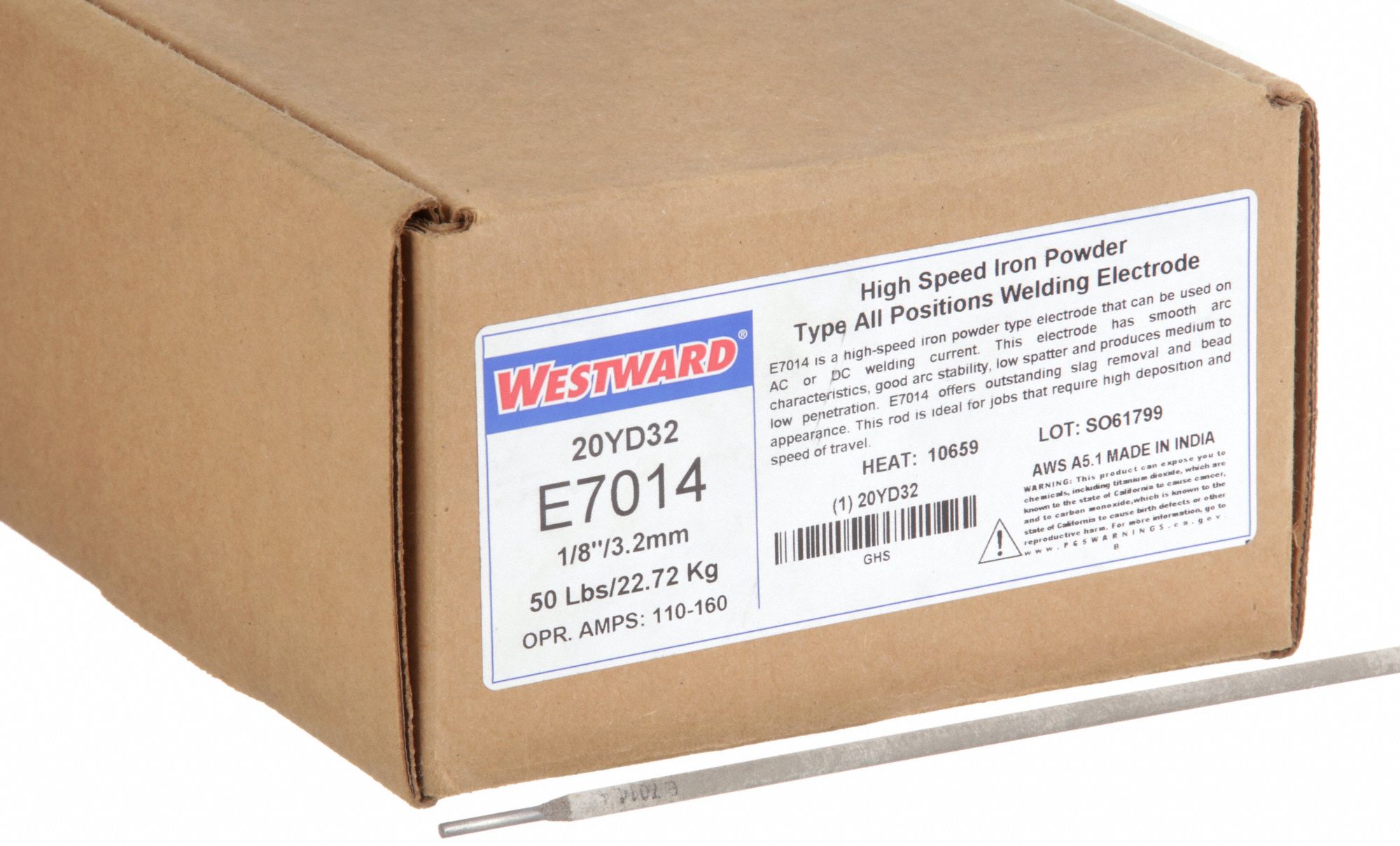 Stick Electrode: Carbon Steel, E7014, 1/8 in x 14 in, 50 lb