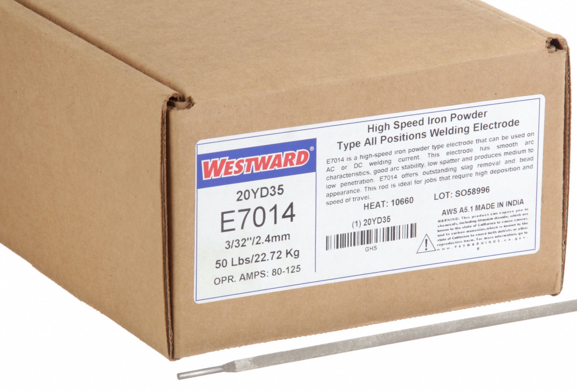 Stick Electrode: Carbon Steel, E7014, 3/32 in x 14 in, 50 lb