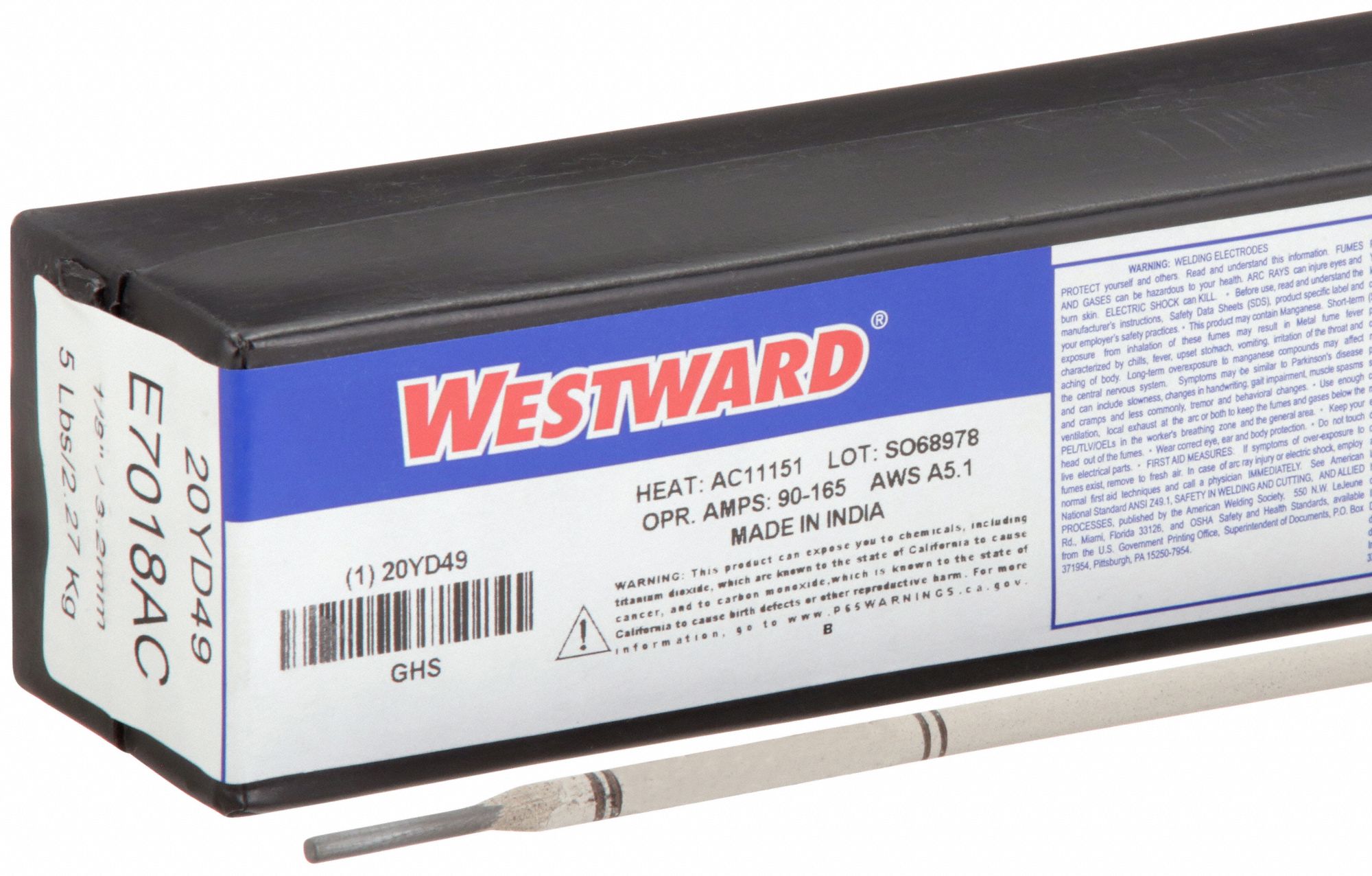WESTWARD, Carbon Steel, E7018 AC, Stick Electrode - 20YD49