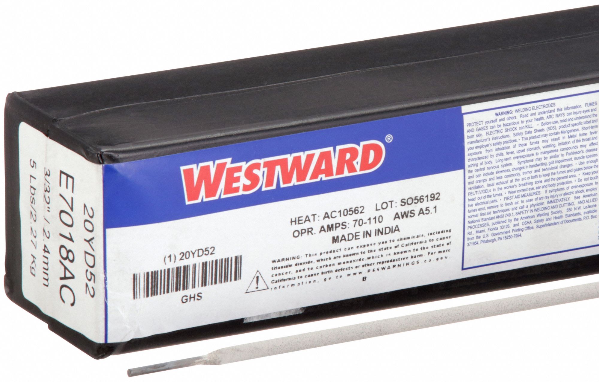 Stick Electrode: Carbon Steel, E7018 AC, 3/32 in x 14 in, 5 lb