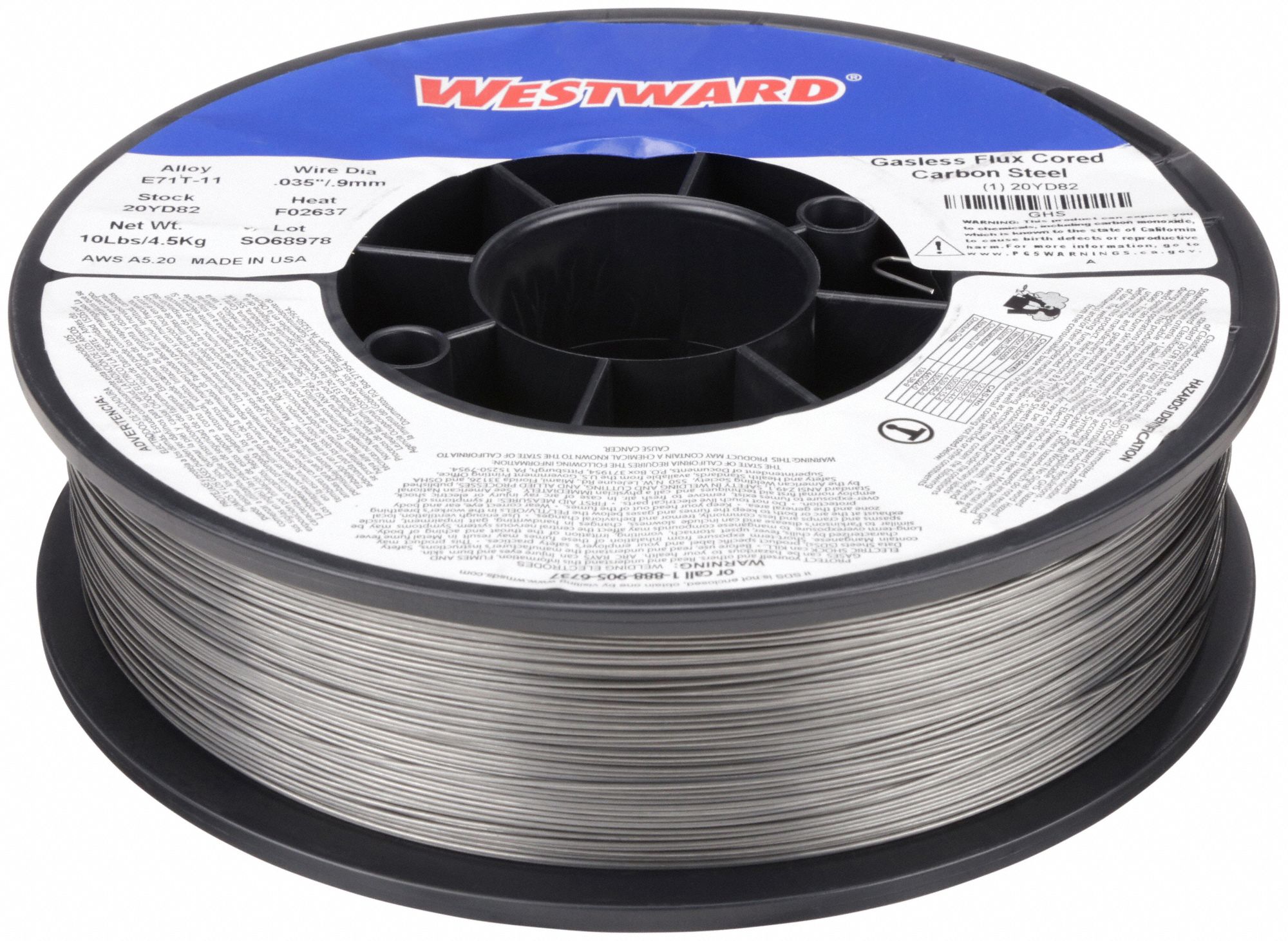 WESTWARD, Carbon Steel, E71T11, FluxCored Welding Wire 20YD82