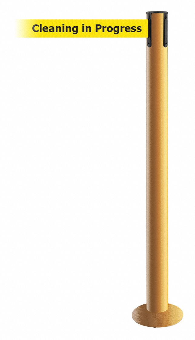 TENSABARRIER, Yellow, Cleaning in Progress, Barrier Post with Belt