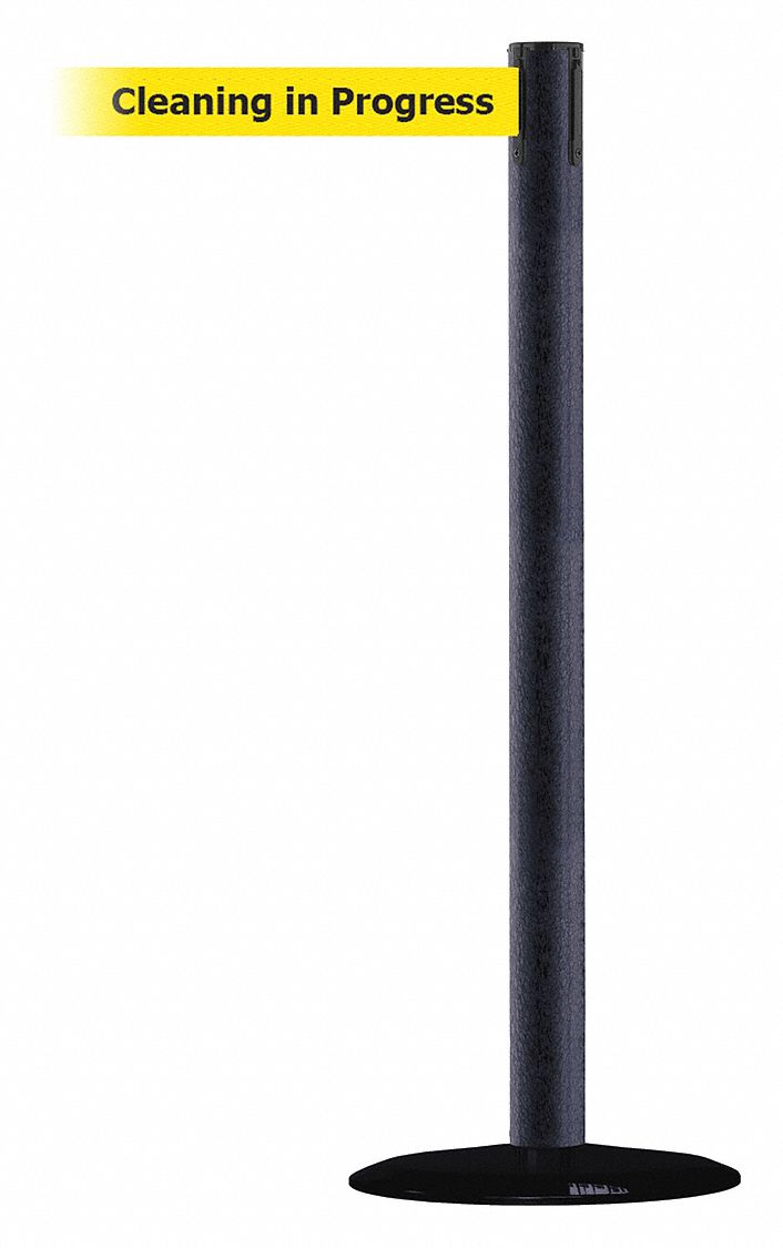 TENSABARRIER, Yellow, Cleaning in Progress, Barrier Post with Belt