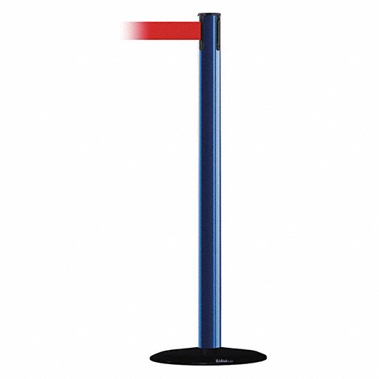Barrier Post with Belt: Steel, Blue, 38 in Post Ht, 2 1/2 in Post Dia., Basic, 1 Belts
