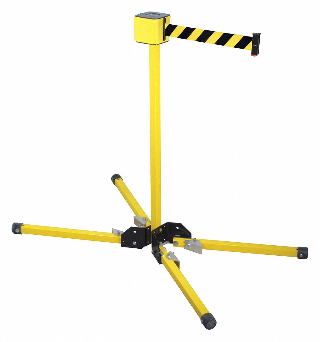 RETRACTABELT, Aluminum, Yellow, Barrier Post with Belt 20YT90SM412