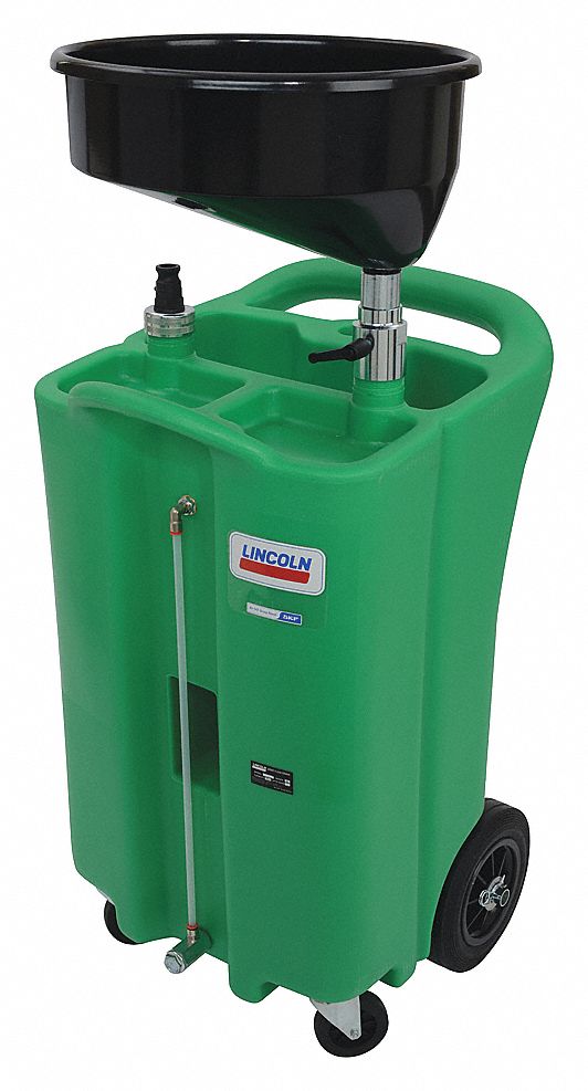 FLUID DRAIN, W/ CAMLOCK/CASTERS/WHEELS, CHEM-RESIST, GREEN, 22 3/8 X 26 X 79 IN, 98 L/26 GAL CAP, PE