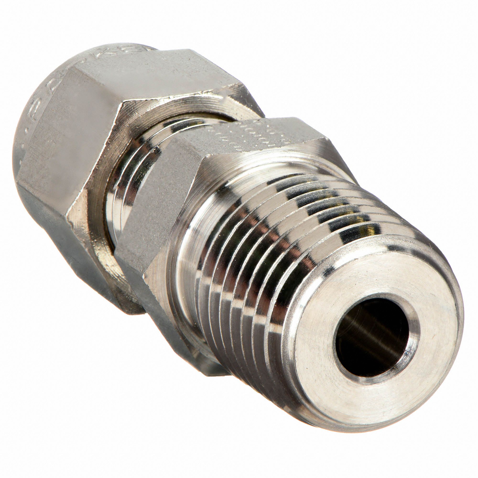 PARKER Male Straight Connector, 1/16 in Tube Size, 1/16 in Pipe Size Pipe Fitting, Metal
