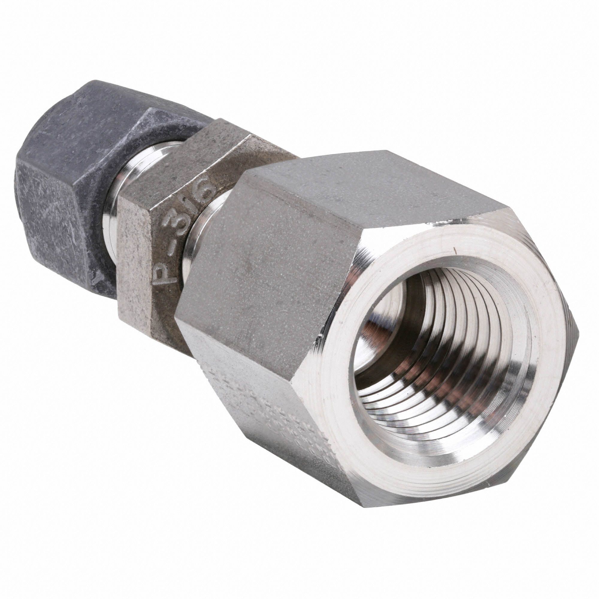 PARKER Female Bulkhead Connector, 1/4 in Tube Size, 1/4 in Pipe Size