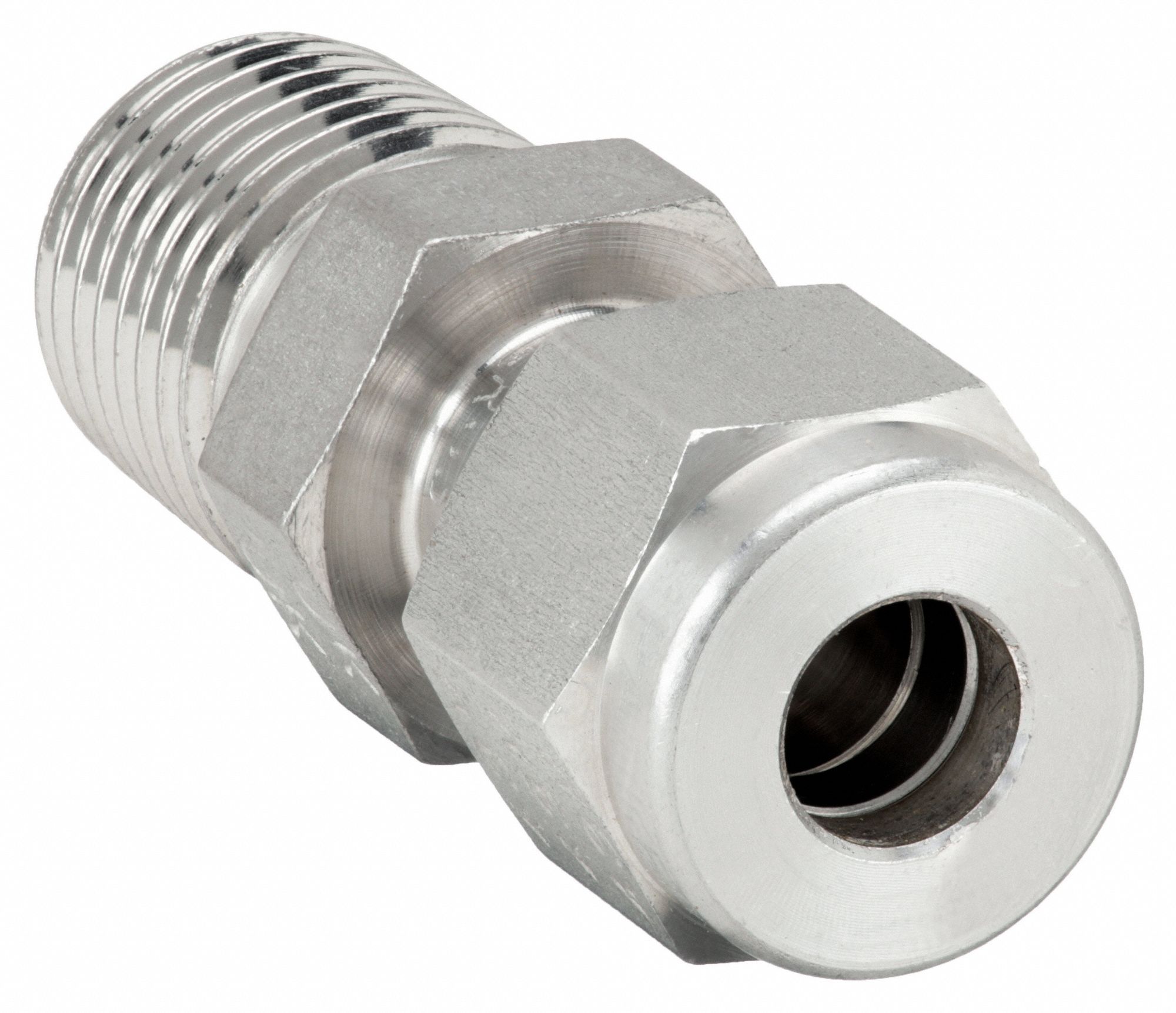 Male Connector: 316 Stainless Steel, 1/4 in x 1/4 in Fitting Pipe Size, Male BSPT x Male BSPT