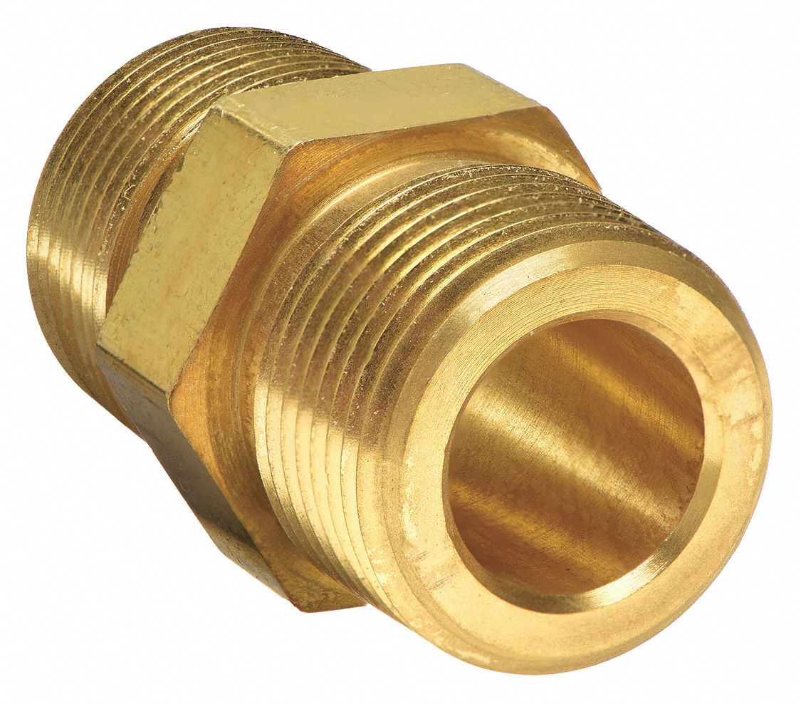Hex Nipple: Brass, 1/8 in x 1/8 in Fitting Pipe Size, Male NPT x Male NPT, 1 1/16 in Overall Lg