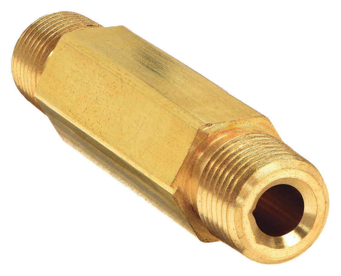 Hex Long Nipple: Brass, 1/8 in x 1/8 in Fitting Pipe Size, Male NPT x Male NPT, 2 in Overall Lg