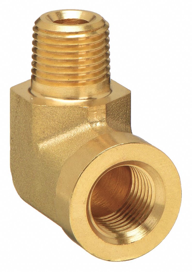 90° Street Elbow: Brass, 1/8 in x 1/8 in Fitting Pipe Size, Female NPT x Male NPT
