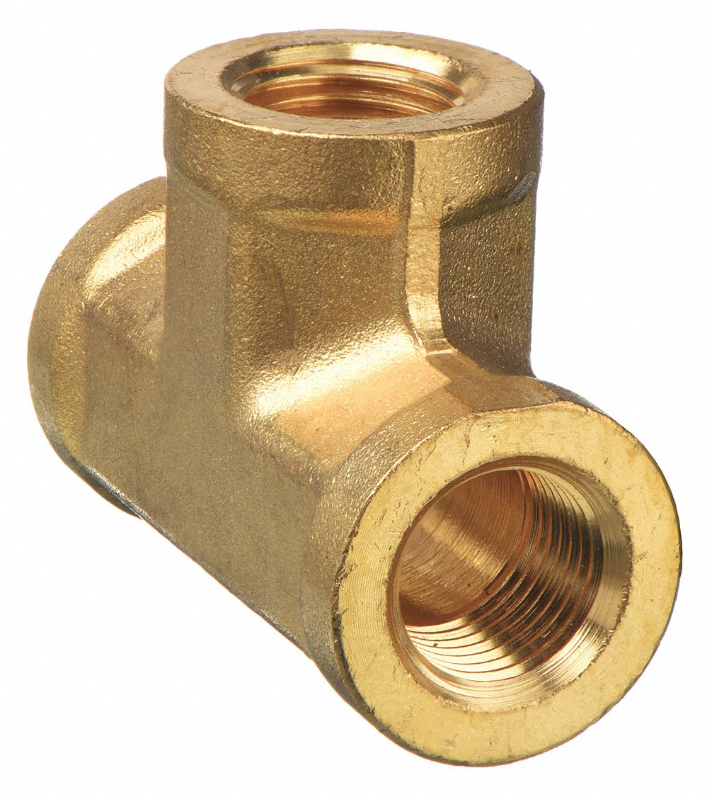 Female Tee: Brass, 1/8 in x 1/8 in x 1/8 in Fitting Pipe Size, Female NPT x Female NPT x Female NPT