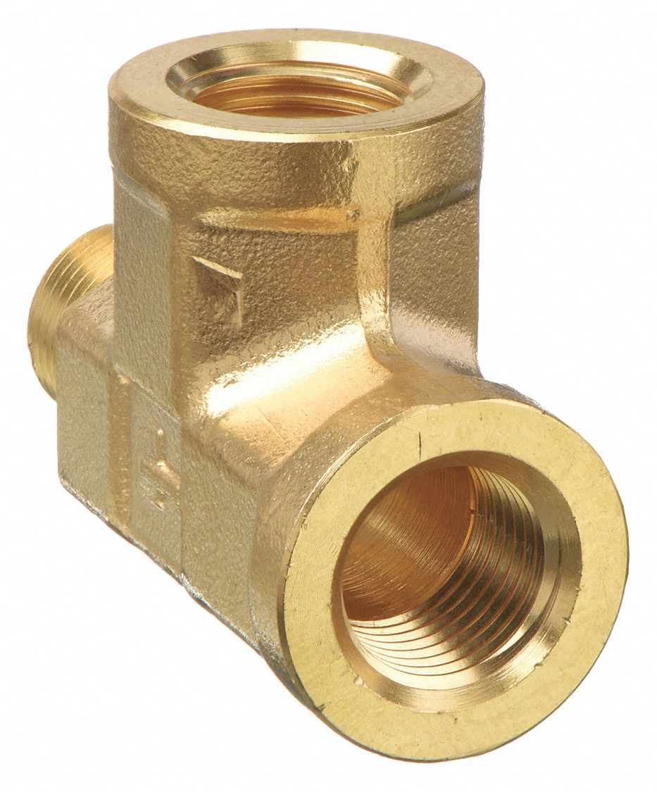 Street Tee: Brass, 1/8 in x 1/8 in x 1/8 in Fitting Pipe Size, Female NPT x Male NPT x Female NPT