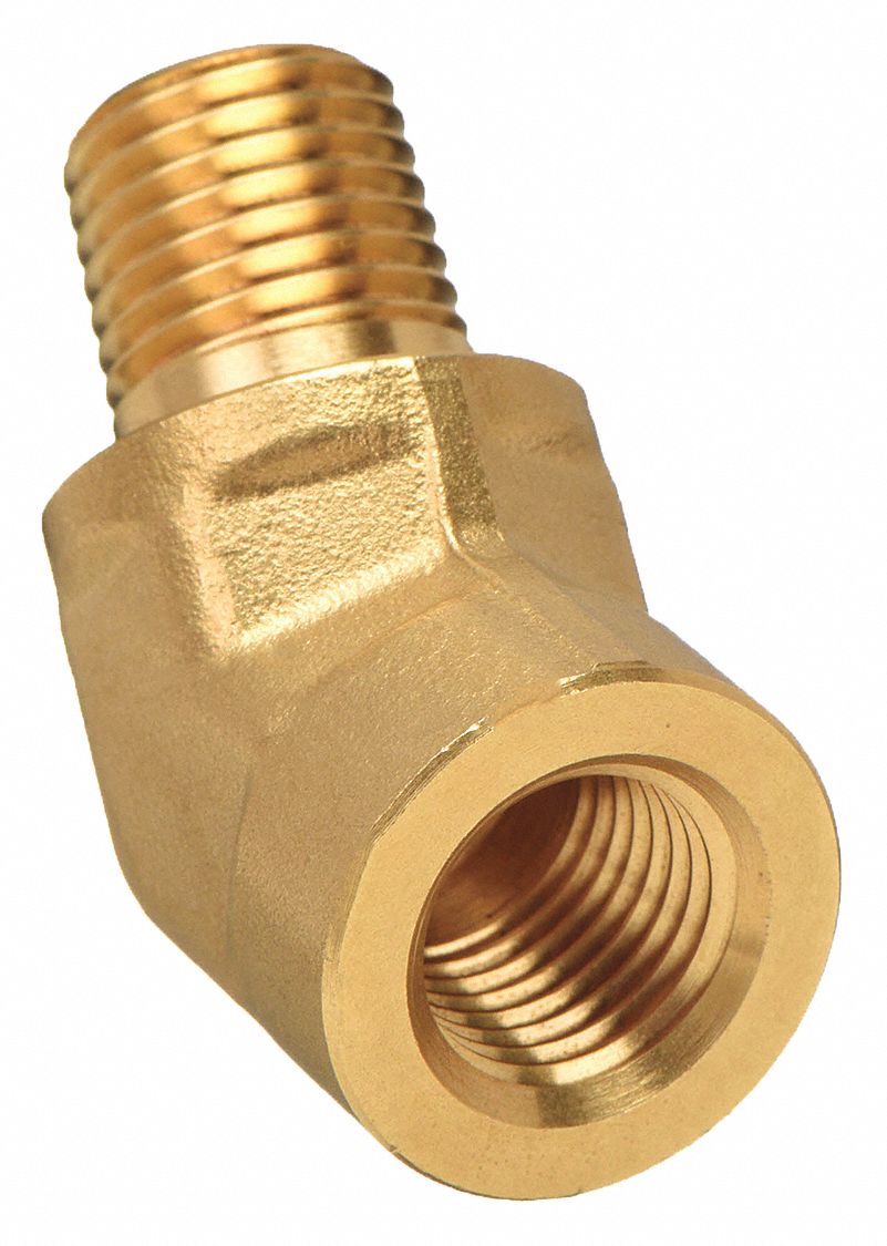 45° Street Elbow: Brass, 1/4 in x 1/4 in Fitting Pipe Size, Female NPT x Male NPT