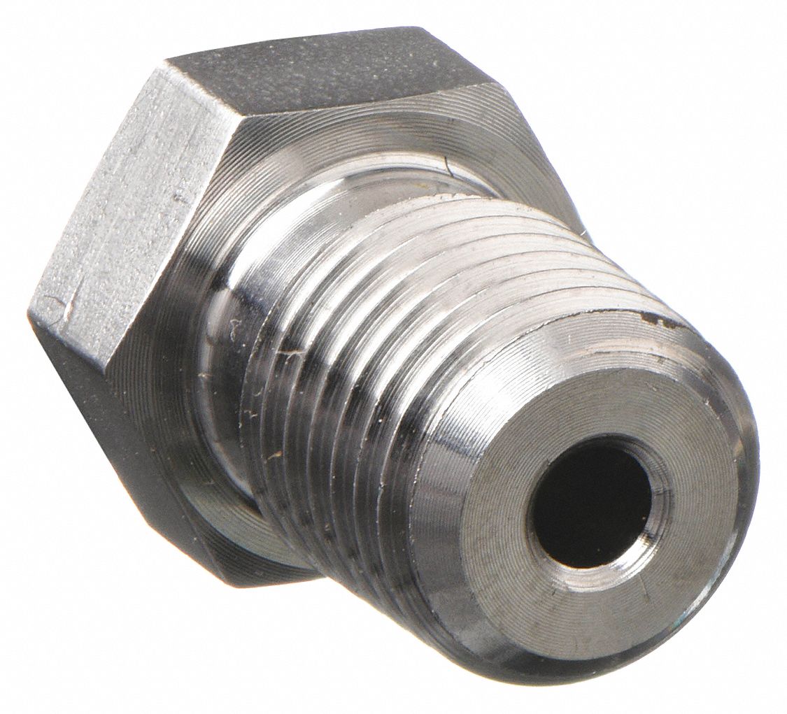 Hex Head Plug: 316L Stainless Steel, 1/16 in Fitting Pipe Size, Male NPT, 1/2 in Overall Lg