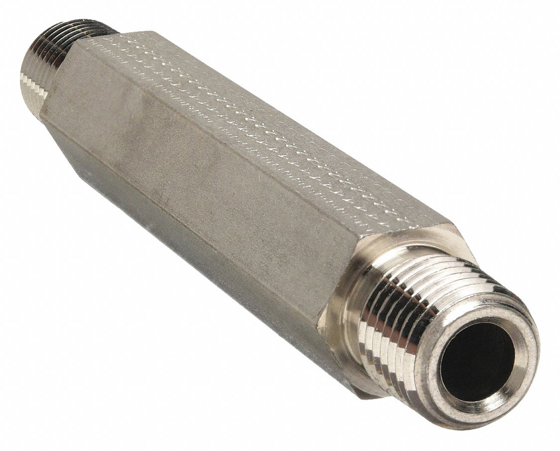 Hex Long Nipple: 316 Stainless Steel, 1/4 in x 1/4 in Fitting Pipe Size, Male NPT x Male NPT