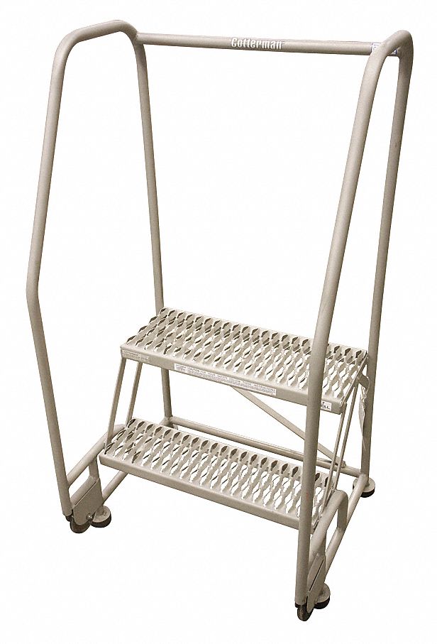 Rolling Ladder: 1.7 ft Platform Ht, Assembled, Steel, 450 lb Load Capacity, 16 in x 10 in