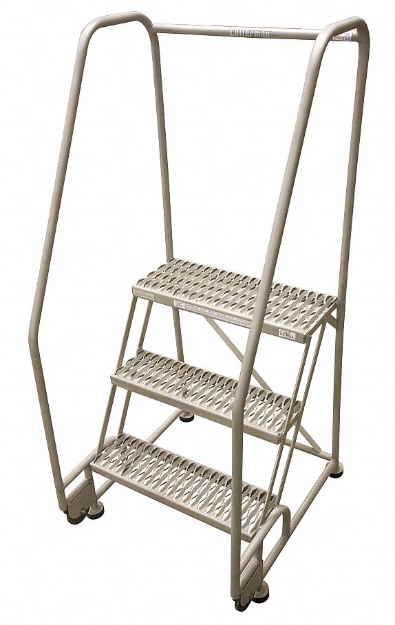 Rolling Ladder: 2.5 ft Platform Ht, Assembled, Steel, 450 lb Load Capacity, 16 in x 10 in