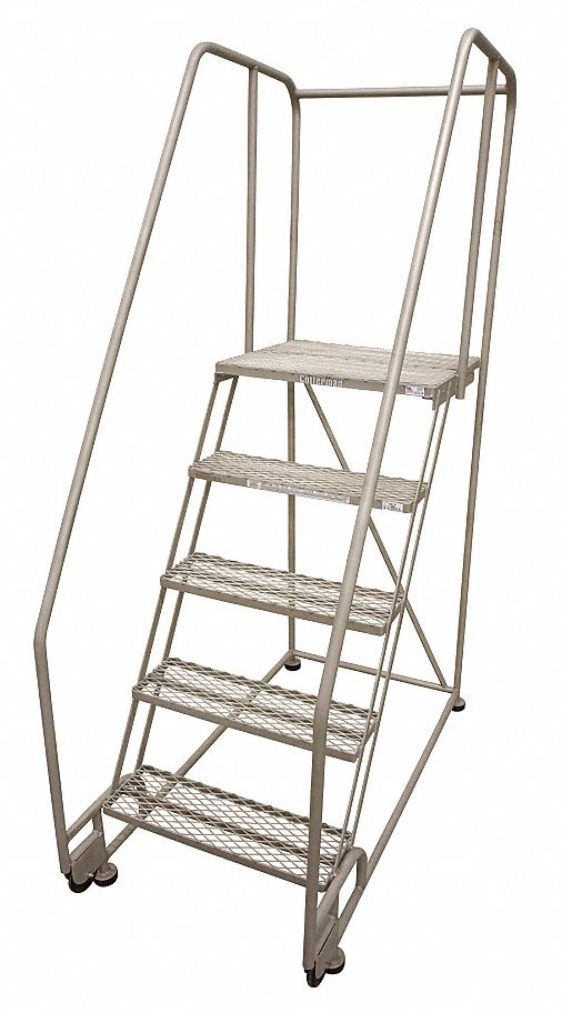 Rolling Ladder: 4.2 ft Platform Ht, Assembled, Steel, 450 lb Load Capacity, 16 in x 10 in