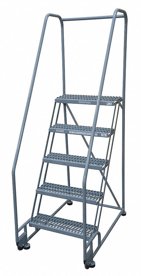 Rolling Ladder: 4.2 ft Platform Ht, Assembled, Steel, 450 lb Load Capacity, 16 in x 10 in