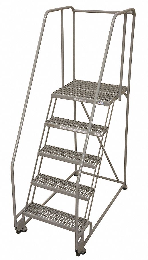 Rolling Ladder: 4.2 ft Platform Ht, Assembled, Steel, 450 lb Load Capacity, 16 in x 20 in