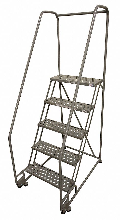 Rolling Ladder: 4.2 ft Platform Ht, Assembled, Steel, 450 lb Load Capacity, 16 in x 10 in