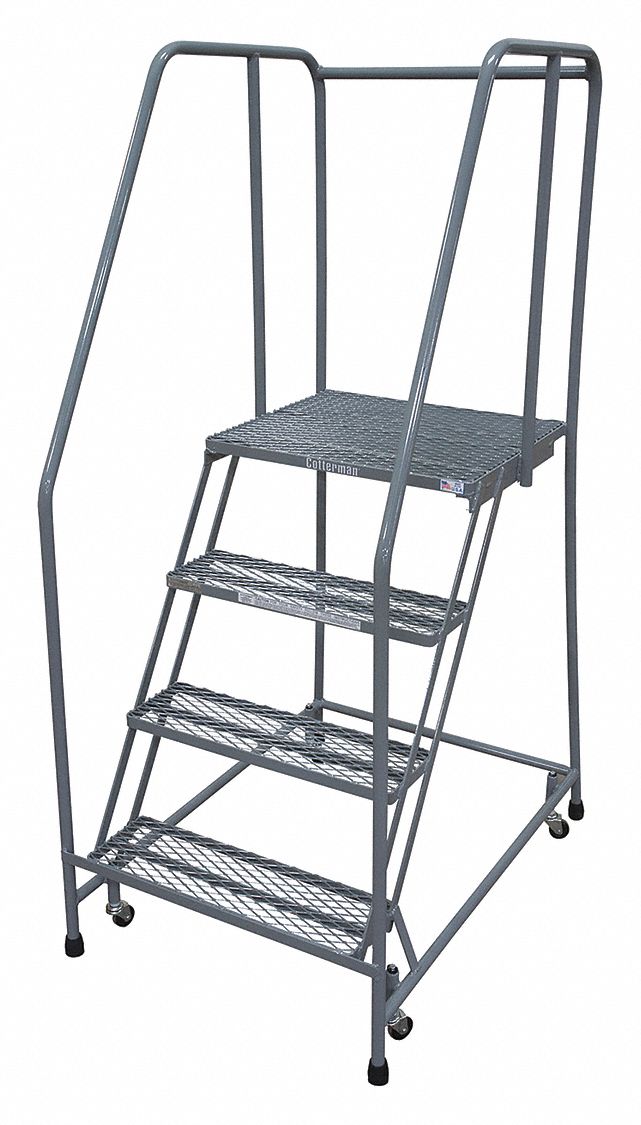 Rolling Ladder: 3.3 ft Platform Ht, Assembled, Steel, Wt-Actuated Auto-Lock, 30 in x 31 in