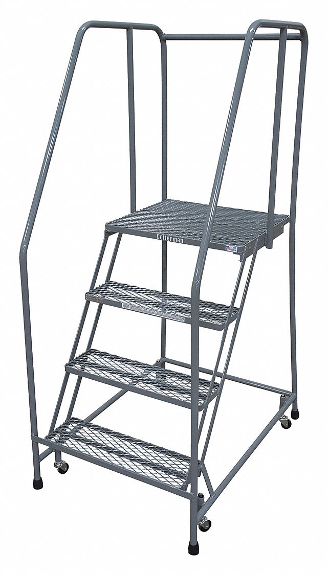 Rolling Ladder: 3.3 ft Platform Ht, Assembled, Steel, Wt-Actuated Auto-Lock, Serrated