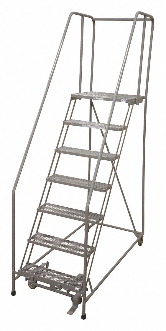 Rolling Ladder: 5.8 ft Platform Ht, Assembled, Steel, Manual Lock, Antislip, 30 in x 53 in