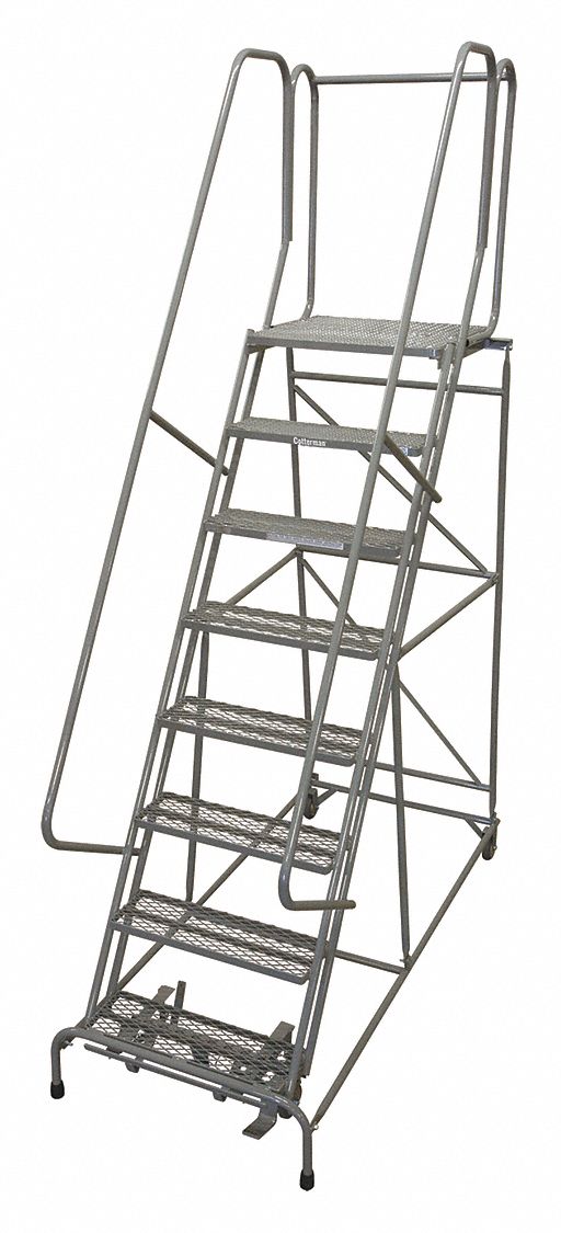 Rolling Ladder: 6.7 ft Platform Ht, Assembled, Steel, Manual Lock, Antislip, 32 in x 61 in