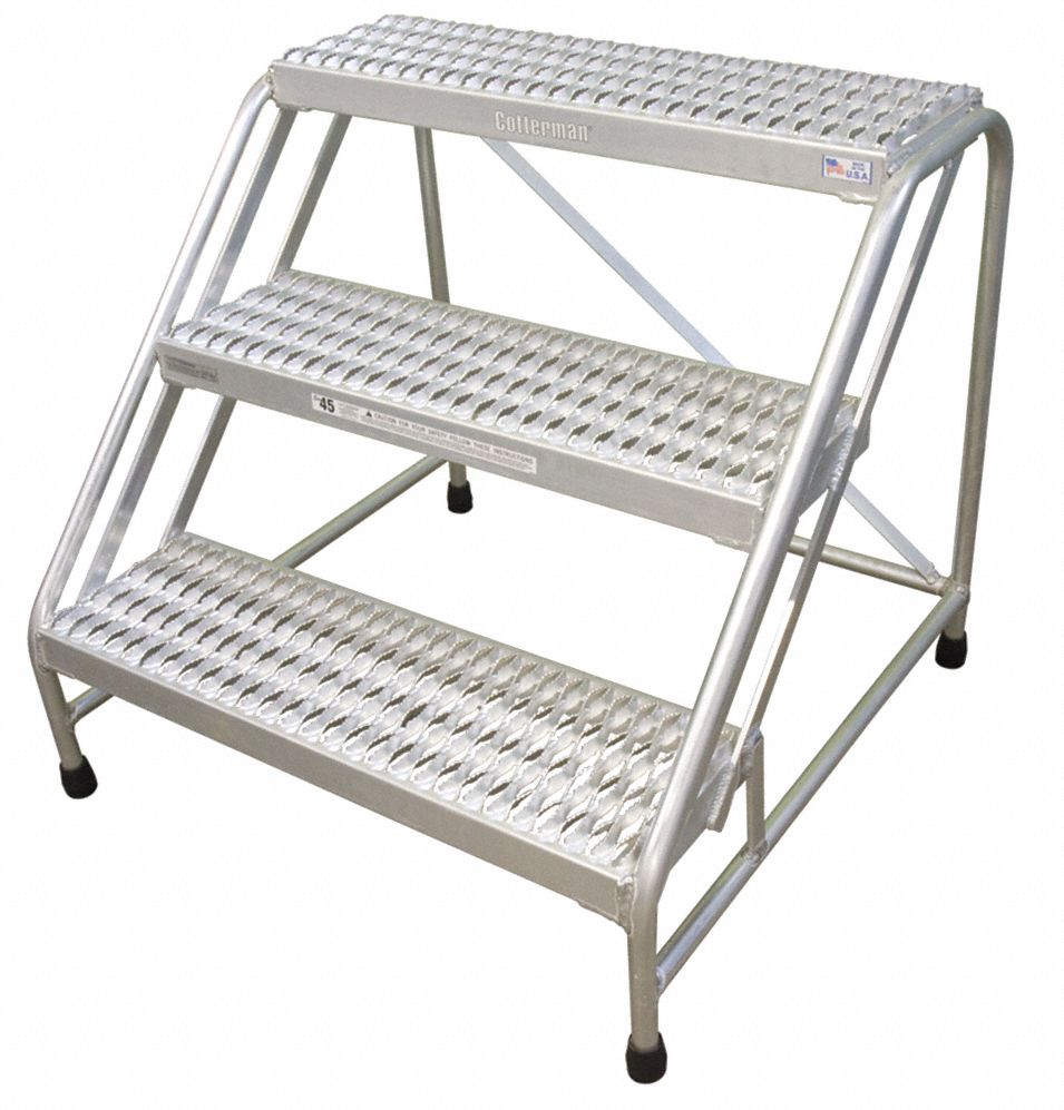 Step Stool: 3 Steps, 1.7 ft Overall Ht, 500 lb Load Cap, Aluminum, 2.5 ft Standing Ht