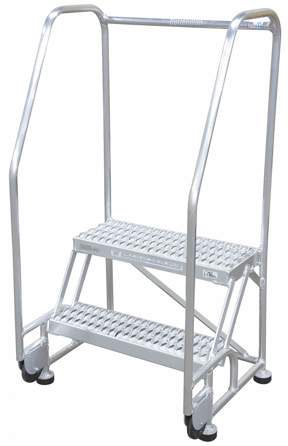 Rolling Ladder: 1.7 ft Platform Ht, Assembled, Aluminum, 350 lb Load Capacity - Max