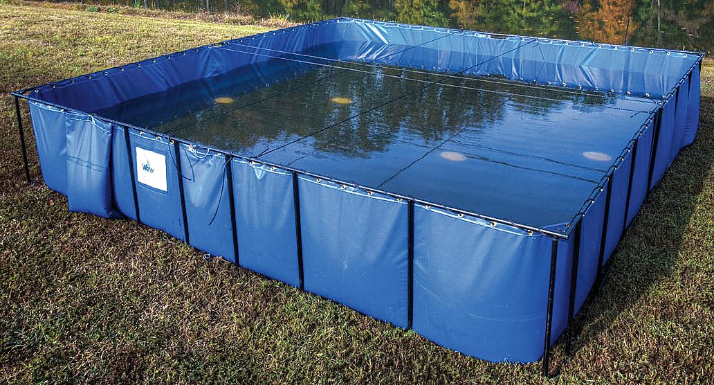 Open Top Water Containment Tank: 3,000 gal Capacity, 22 oz PVC, 29 in Open Ht, Blue