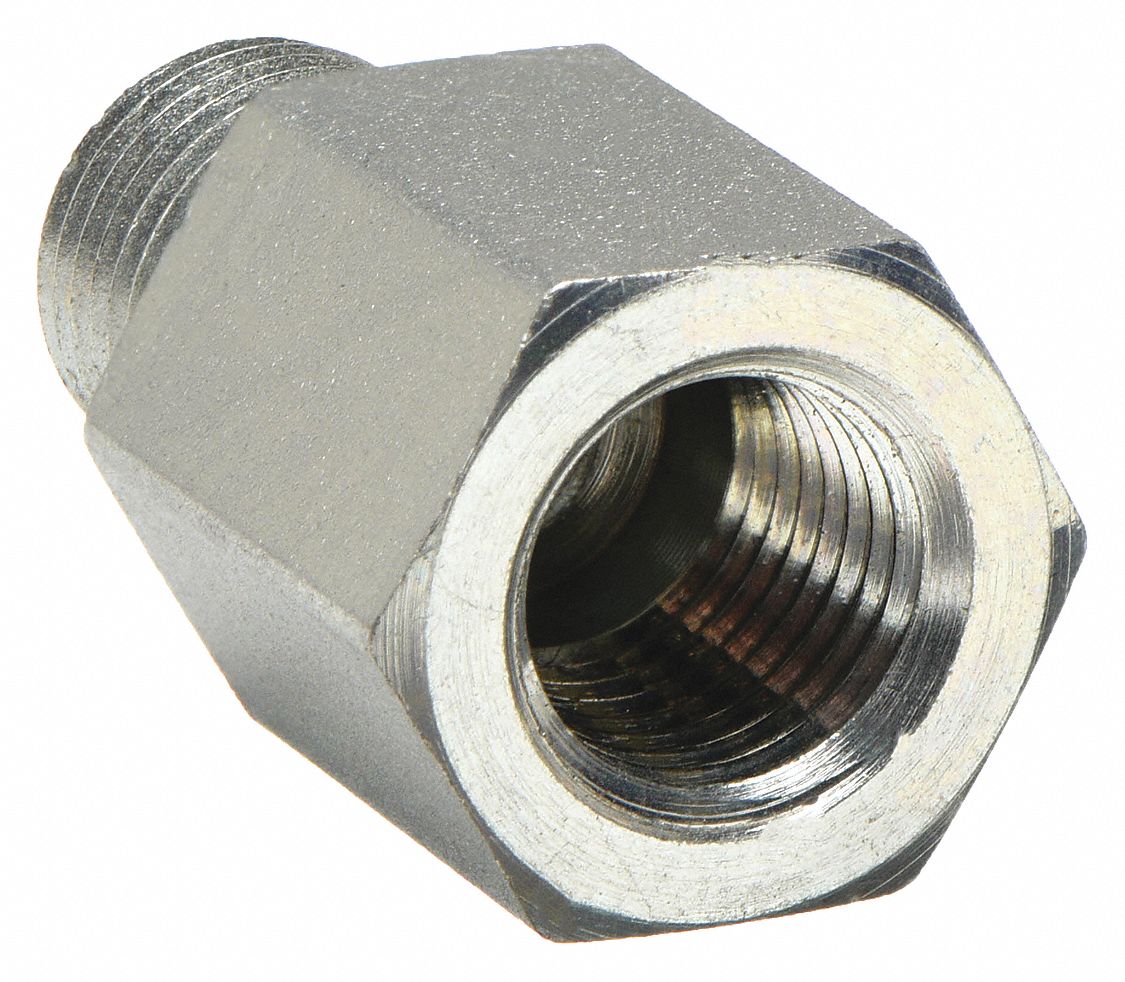 Reducing Adapter: Carbon Steel, 1/4 in x 1/4 in Fitting Pipe Size, Female NPT x Male NPT