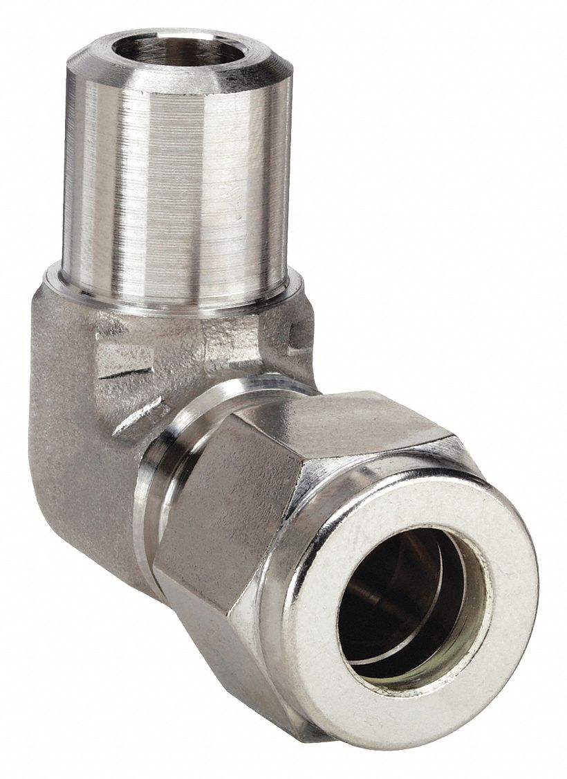 Compression Fitting Elbow: 3/8 in OD x 1/4 in OD Fitting Size, Compression x Butt Weld