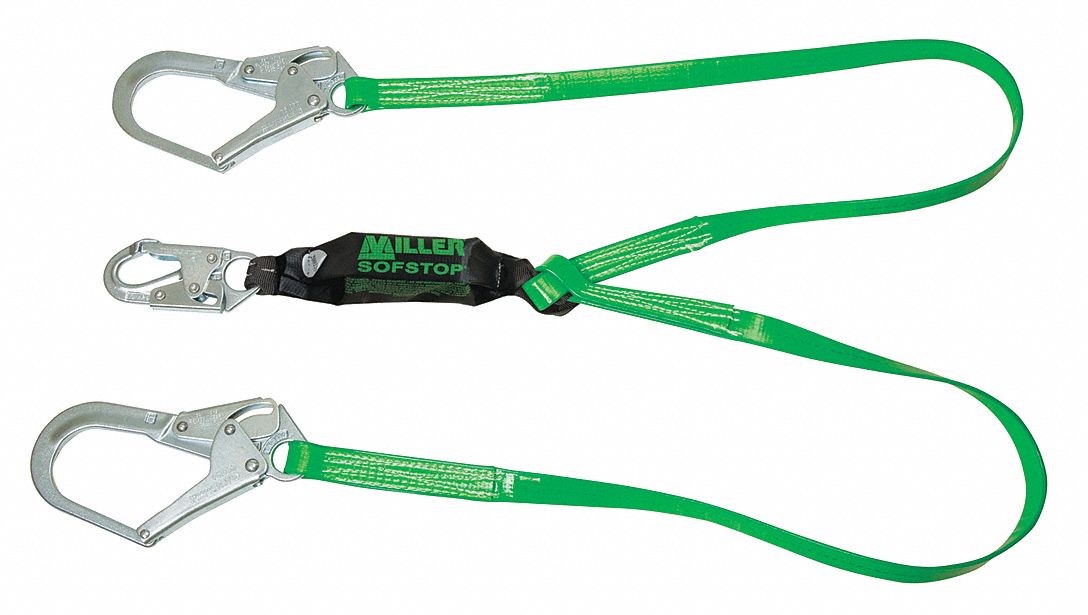 Shock-Absorbing Lanyard: Shock Pack, Liquid Repellent, Steel Rebar Hook, Steel Snap Hook