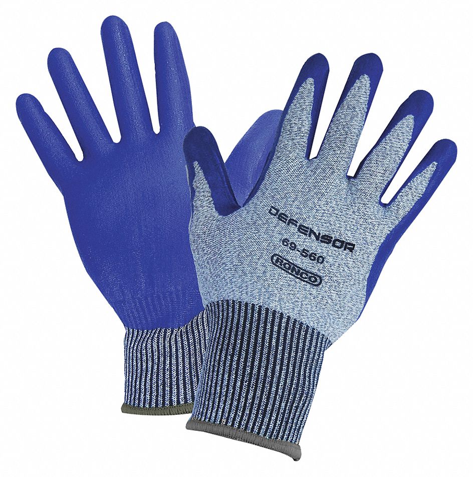 CUT-RESISTANT GLOVES, COATED, SIZE M/8, CUT LEVEL 4, GREY/BLUE, NITRILE