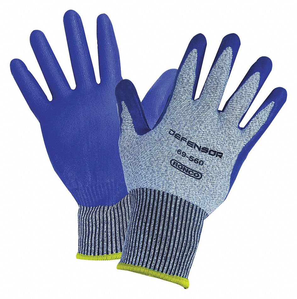 CUT-RESISTANT GLOVES, COATED, SIZE L/9, CUT LEVEL 4, GREY/BLUE, NITRILE