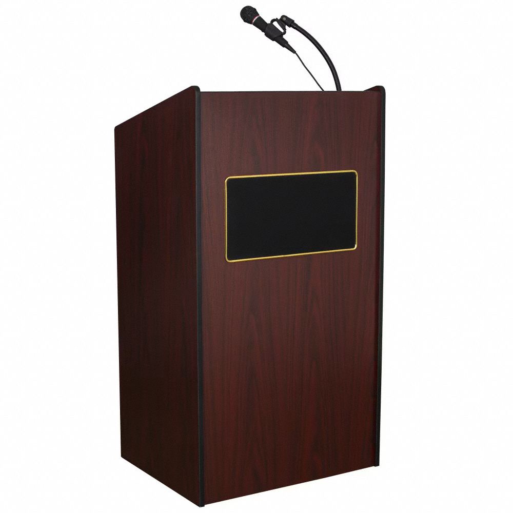 Sound Lectern: Mahogany, Clip-On/Handheld, Laminate, 46 in Overall Ht, 18 in Shelf Dp