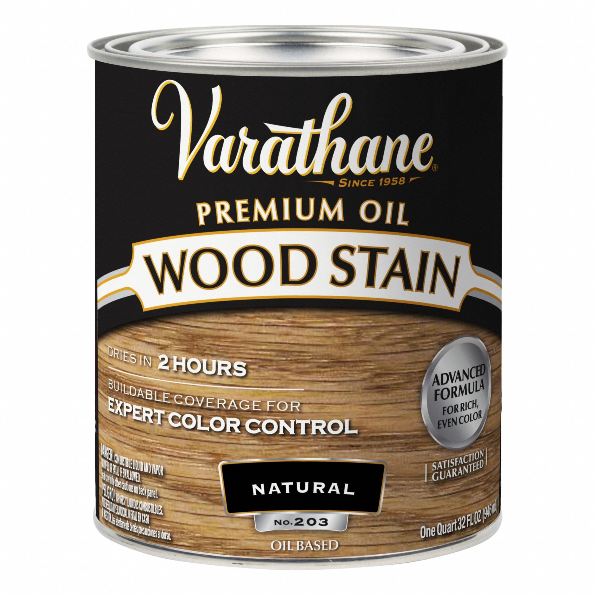Wood Stain: Wood Stain, Interior, Oil, 1 qt Container Size, Wood, Satin, Natural, Premium