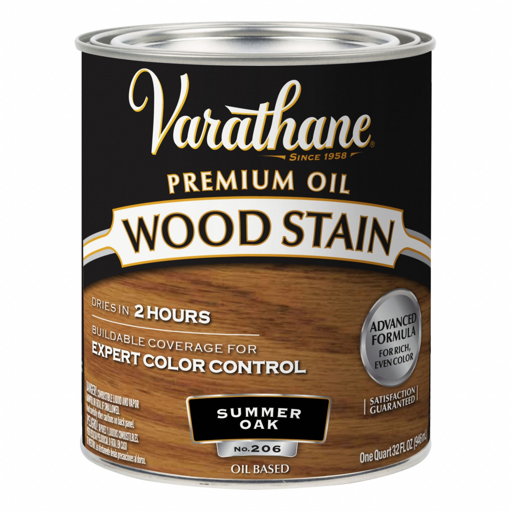 Wood Stain: Wood Stain, Interior, Oil, 1 qt Container Size, Wood, Satin, Summr Oak