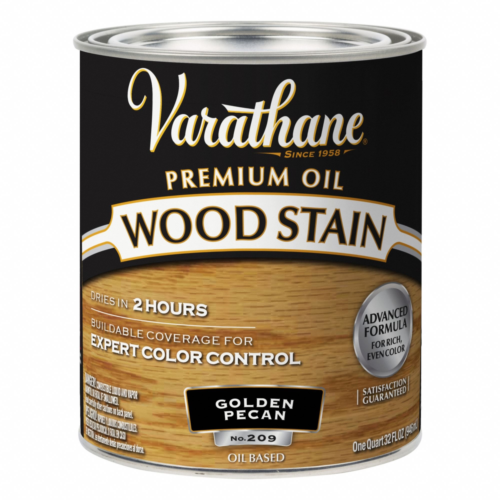 Wood Stain: Wood Stain, Interior, Oil, 1 qt Container Size, Wood, Satin, Golden Pecan