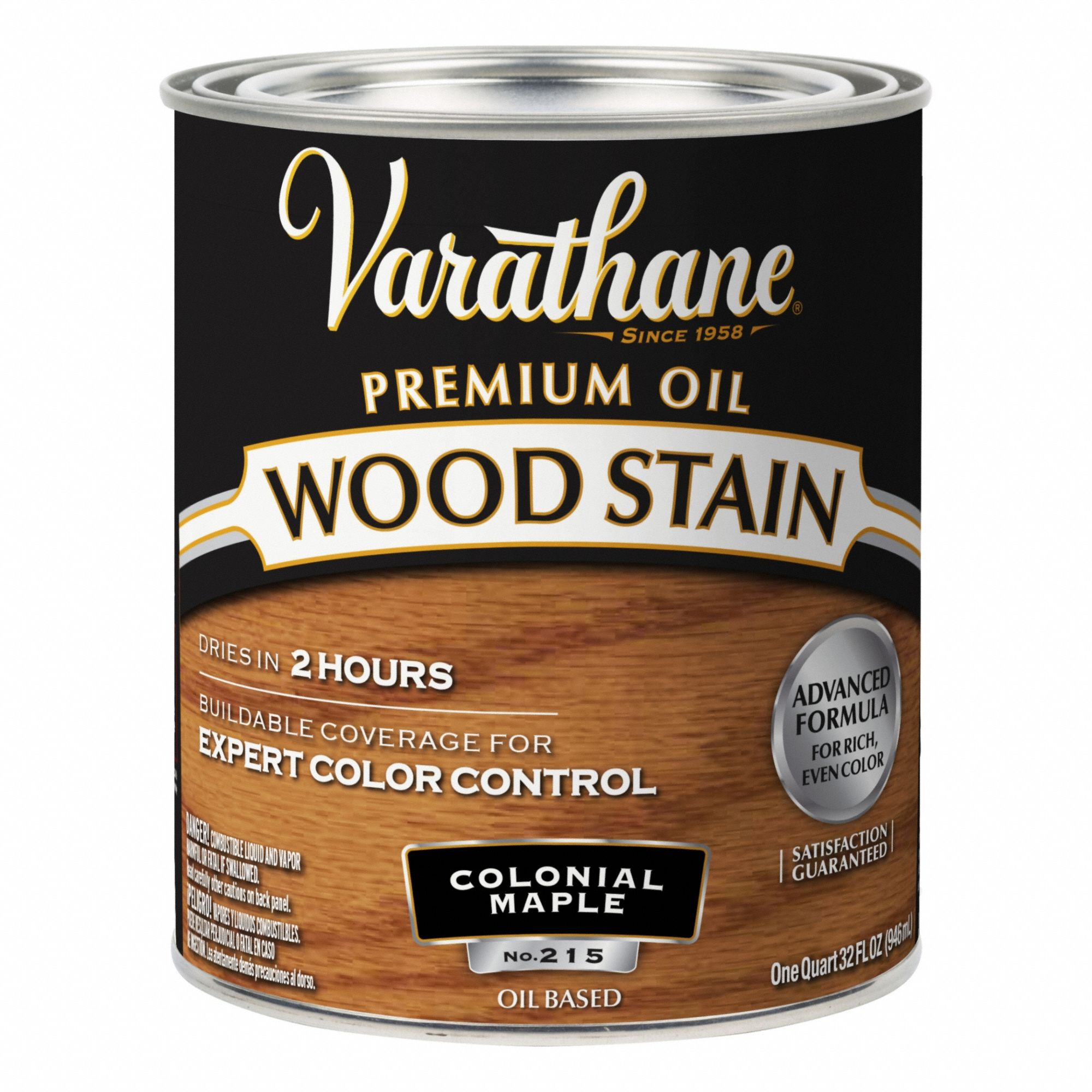 Wood Stain: Wood Stain, Interior, Oil, 1 qt Container Size, Wood, Satin, Colonial Maple