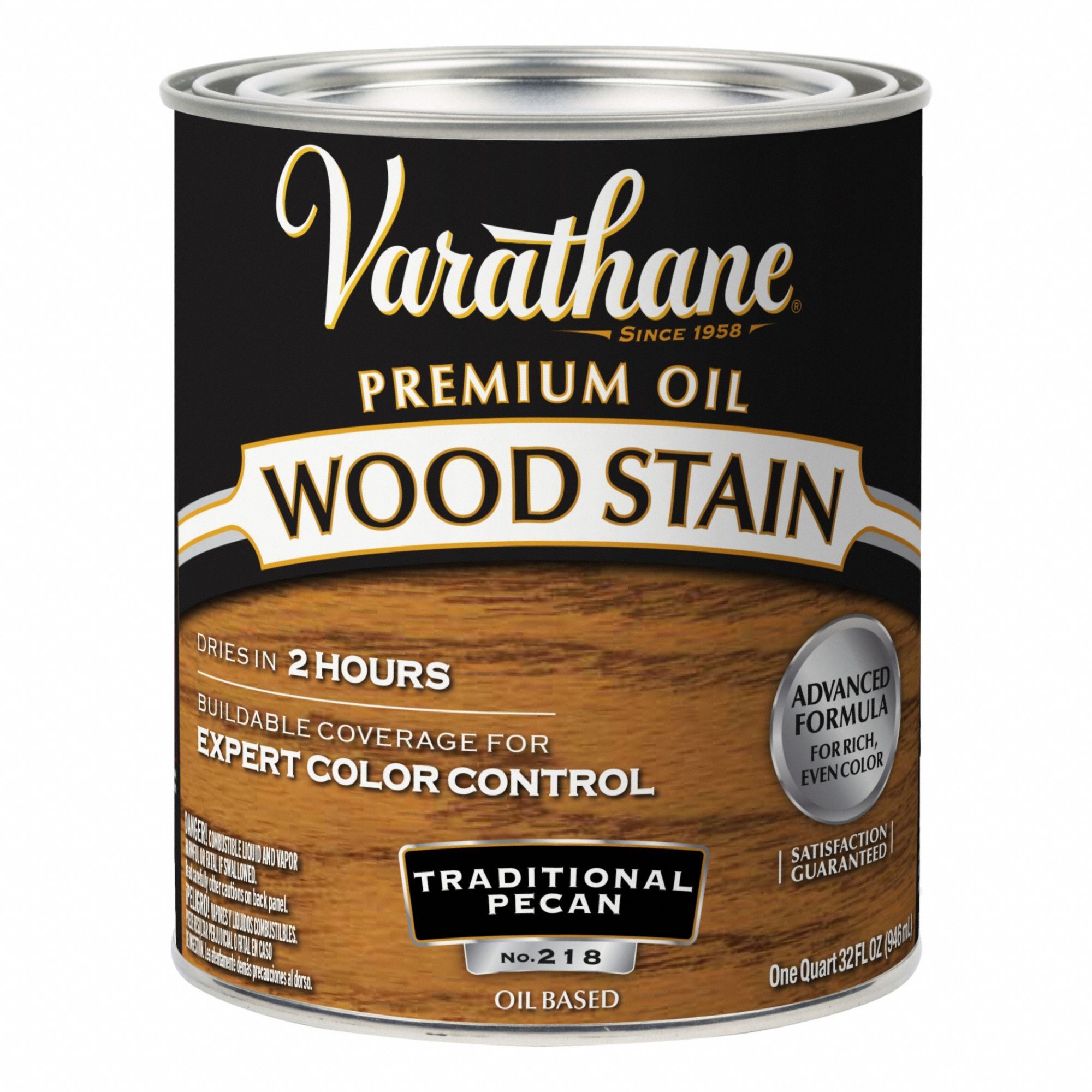 Wood Stain: Wood Stain, Interior, Oil, 1 qt Container Size, Wood, Satin, Traditional Pecan